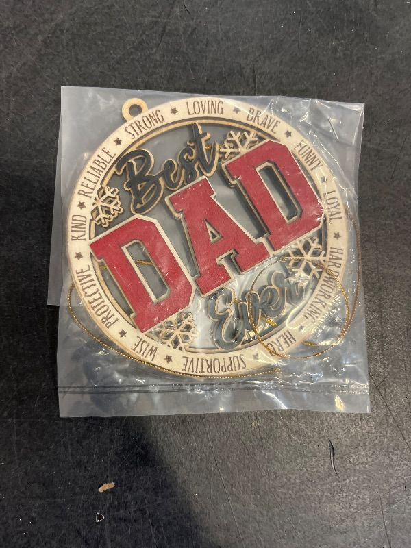Photo 1 of Best Dad Ever Wooden Christmas Ornament – Rustic Holiday Tree Decoration, Unique Gift for Dad, Stocking Stuffer Christmas Ornament, Father Keepsake Ornament from Kids or Family