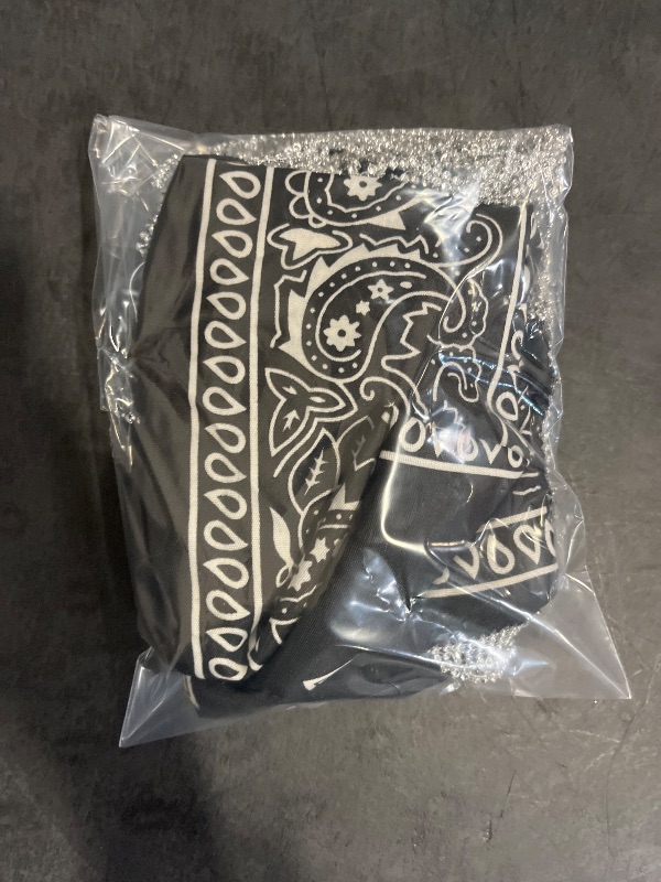 View 3 of 2PCS Black White Western Bandana Womens Boho Neck Scarf Fringe Rhinestone Bling Tassel Bachelorette Paisley Bandanas Neckerchief Bulk Set
