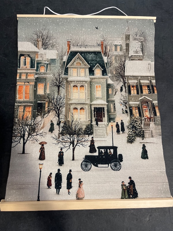 View 1 of bitCNY Winter Victorian Street Scene Wall Art – 12x16 Inch Vintage Snowy Christmas Canvas Print, Retro Holiday House Poster for Living Room Décor