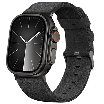 Photo 1 of Bandsie Leather Band Compatible with Apple Watch Ultra 3/Ultra 2/Ultra Band 49mm 46mm 45mm 44mm 42mm for Men, Vintage Genuine Suede Leather Wristband Strap for iWatch Series 11 10 9 8 7 6 5 4 SE 3 2 1