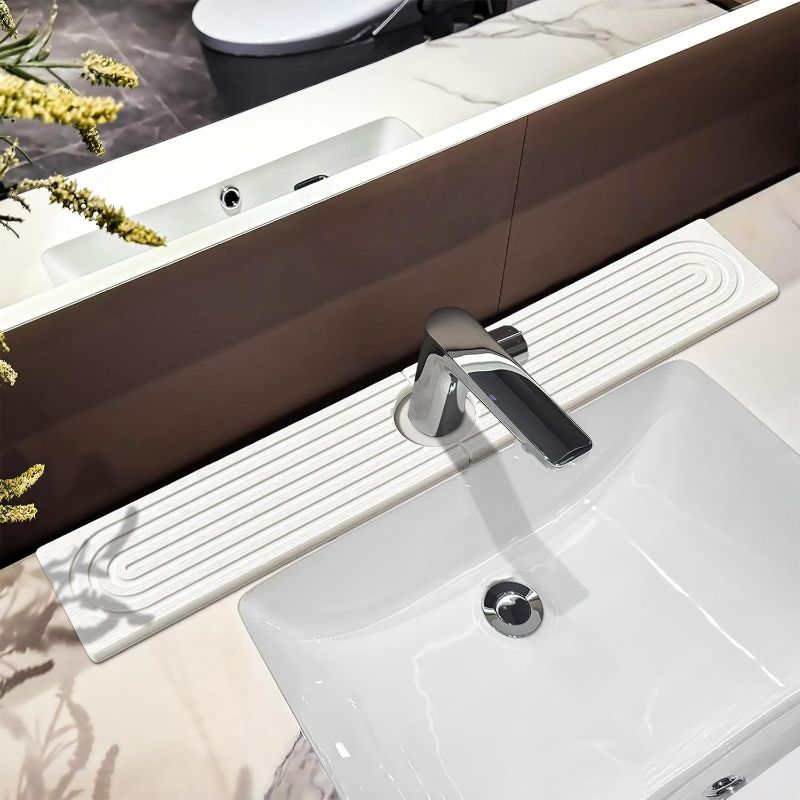 Photo 1 of ADDSSFUBAO Stone Faucet Mat, 23.6"x3.9" Kitchen & Bathroom Sink Mat - Fast Drying Sink Tray, Durable Counter Protector for Sink Area (White)