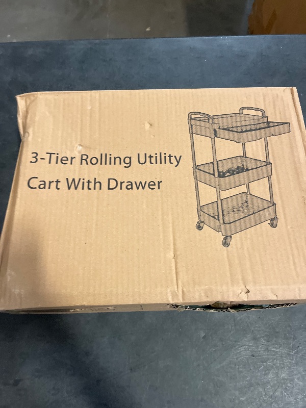 Photo 1 of Calmootey 3-Tier Rolling Utility Cart with Drawer,Multifunctional Storage Organizer with Plastic Shelf & Metal Wheel,Storage Cart for Kitchen,Bathroom,Living Room,Office,Green