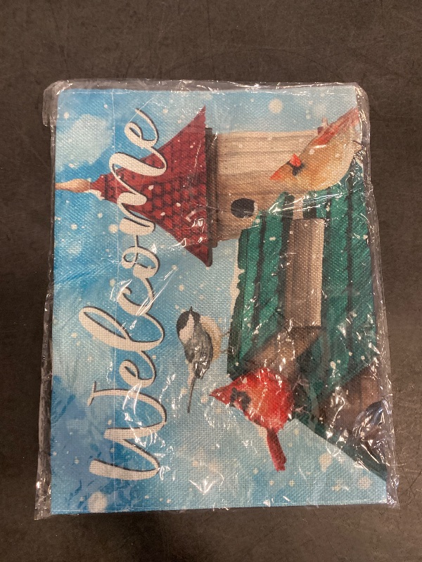 View 2 of Artofy Welcome Christmas Cardinal Poinsettia Small Decorative Garden Flag, Xmas Bird House Chickadee Farmhouse Yard Outside Decor, Snowy Winter Holiday Outdoor Home Decoration Double Sided 12 x 18