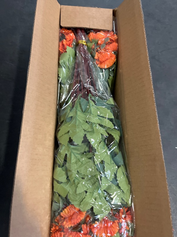 Photo 1 of 8 Bundles 17" Artificial Flowers for Outdoor Fall Decoration,Fake Silk Daisy Bouquet Faux Plants UV Resistant for Front Door Planter Outside Home Garden Yard Porch Thanksgiving Autumn Decor (Orange)