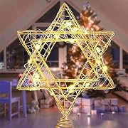 Photo 1 of 11 Inch Christmas Tree Star Topper 3AA Battery Powered Christmas Tree Topper Lighted, Gold Iron Christmas Tree Star Topper with 20LED Lights, for Christmas, Party & Home(Warm Light)