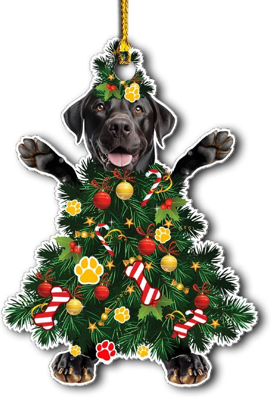 Photo 1 of 2025 Black Labrador Retriever Dog Christmas Ornament - Adorable Dog Dressed as a Christmas Tree - Fun and Festive Acrylic Decoration (Black Labrador Retriever Tree)