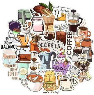 Photo 1 of BEATRI 50Pcs Coffee Stickers Decals Vinyl Waterproof for Water Bottle,s Laptop Decoration Laptop, Skateboard, Cups & Travel Gear | Non-Repeating Decals, High-Definition Print