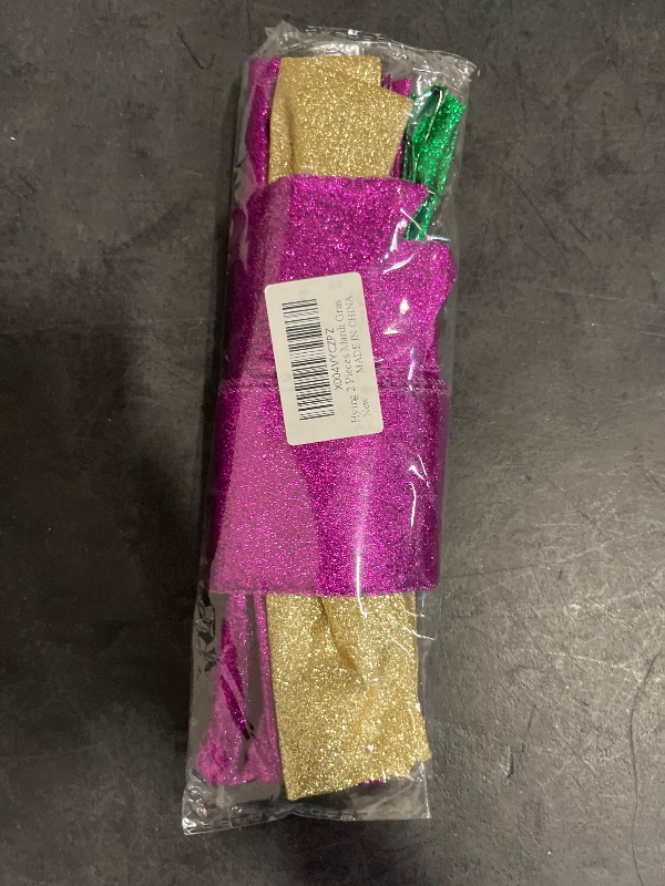 View 2 of 2 Pieces Mardi Gras Bows for Wreath, Fat Tuesday Wreath Bows Glitter Green Purple Gold Bows New Orleans Holiday Craft Bows for Front Door Carnival Masquerade Cosplay Party Decor Supplies