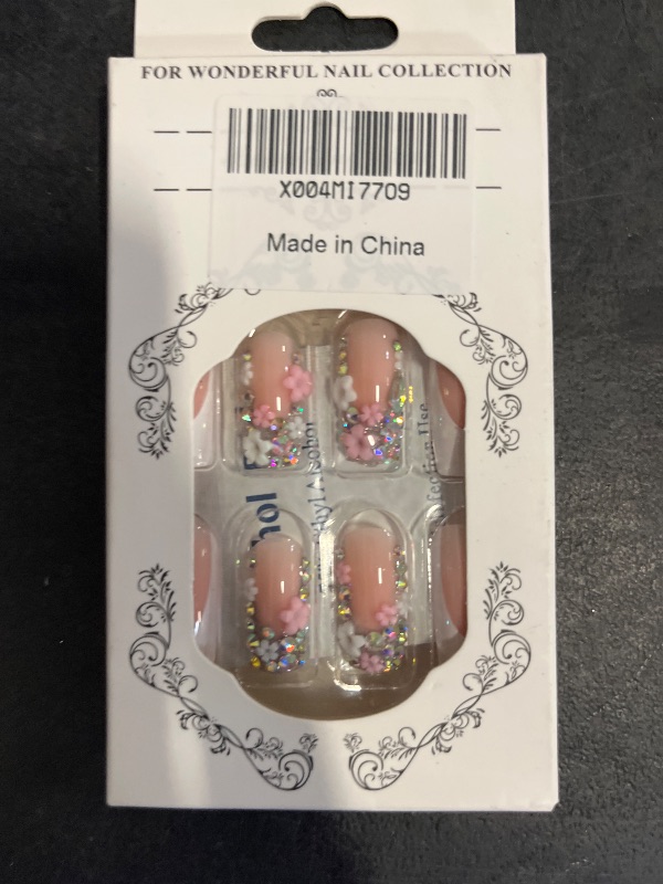 Photo 1 of 30 Pcs Spring Press on Nails Short Almond,LINMEIZAI Leopard French Fake Nails Press ons Nail Tips Kit Acrylic Nails Stick on Nails False Nails with Designs 3D Gold Charms Nail Art for Women Manicure
