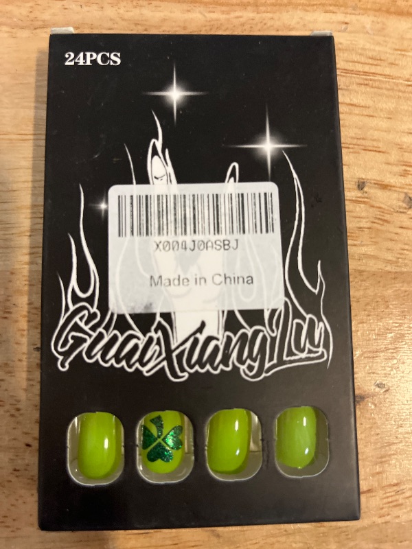 Photo 1 of 24Pcs St. Patrick's Day Press On Nails Short Square Fake Nails With Gradient Glitter Designs Reusable Saint Patrick's Day Acrylic Nails Shamrock False Nails Green Clover Stick on Nails for Women Girl