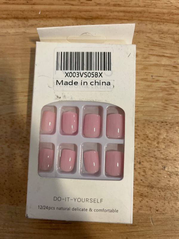 Photo 1 of MABKJLF Pink Short Square Press-on False Nails, 24 Pcs (12 Sizes), Glossy, Full Cover, Light Pink, Solid Color, Acrylic, 24 Fl Oz (Pack of 1)
