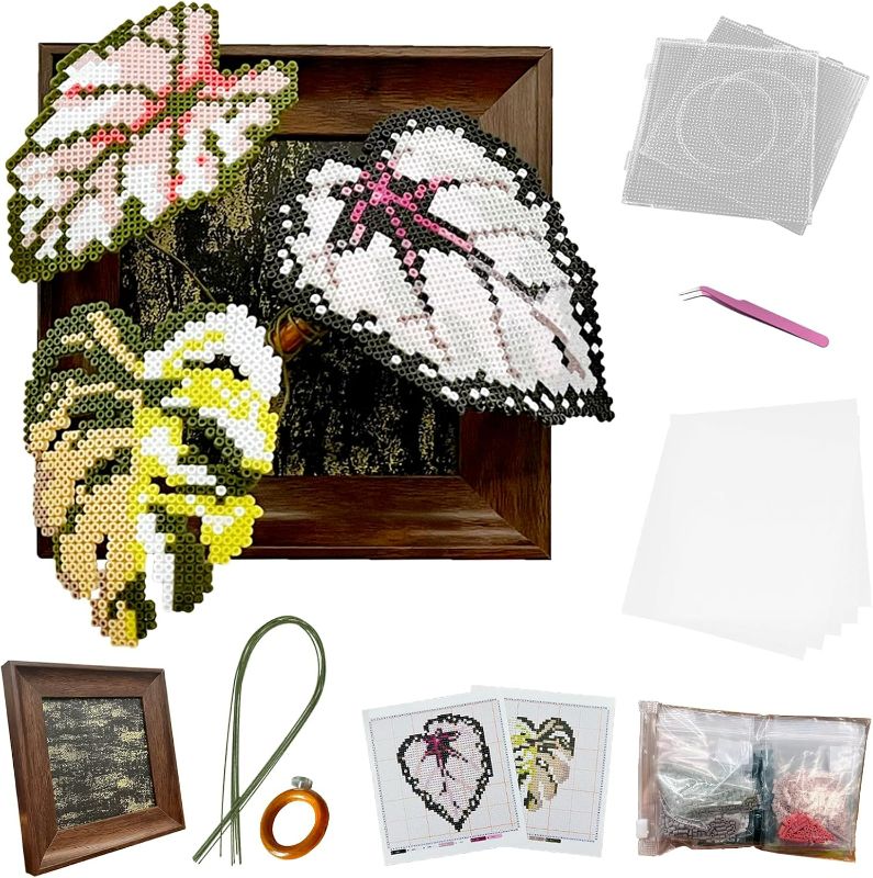 Photo 1 of Fuse Bead Wall Art Kit for Adults – Framed Leaf Design, 3100pcs 2.6mm Beads, 6.5"x6.5", Creative & Relaxing Gift for Home