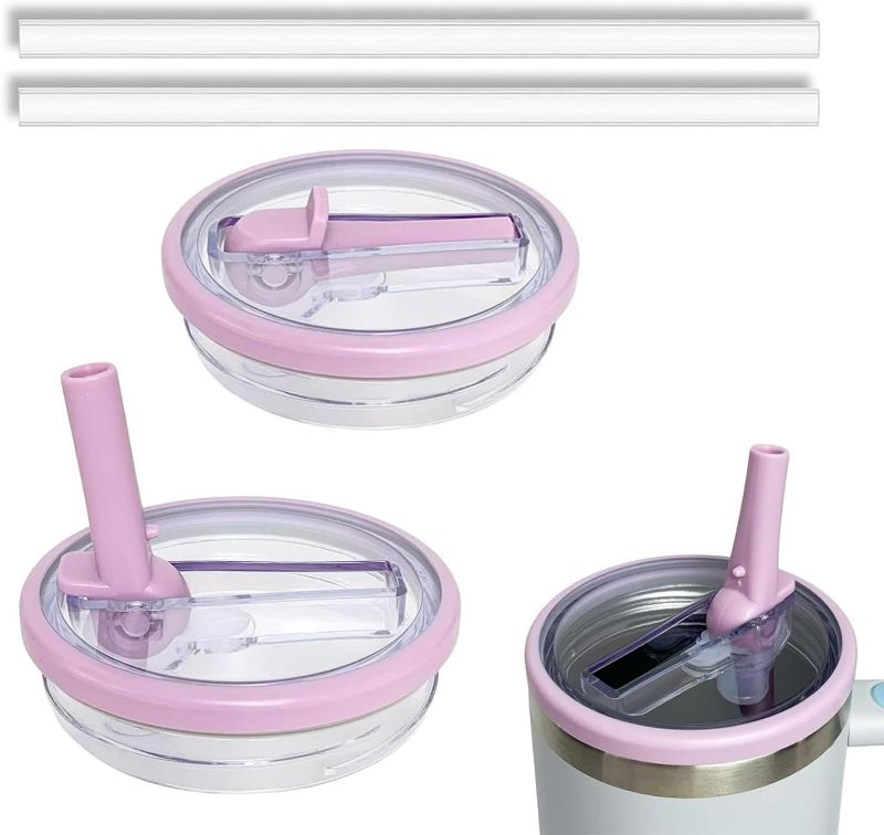 Photo 1 of 40 oz Tumbler Flip Straw Lid Replacement - Compatible with Stanley Quencher cup. (purple) Pack of 2.