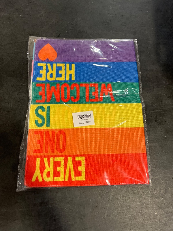 View 2 of FLAGWIN Progress Pride Flags EVERYONE IS WELCOME HERE 12x18 LGBTQ Garden Rainbow Pride Flag with Vivid Color and Durable Nylon, Inclusive Gay Outdoor Flag for Yard Lawn or Room?Stand not included)