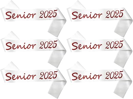 View 1 of Ashaqshnglee Senior Sash 2025, 6 Pack White Senior 2025 Satin Sashes with Red Glitter Letters Graduation Sash Finally Graduated Senior Cheer Sash Party Supplies