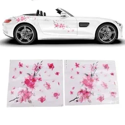Photo 1 of 2 Pcs Car cherry blossomStickers , Cherry Blossom Vinyl Car Sticker Car Decoration, Vinyl Waterproof Sticker Decal Car Motocycle Laptop Wall Window Sticker DIY