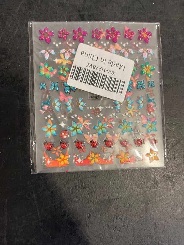 Photo 1 of Flower Nail Stickers 2 Sheets Stickers for Nails Floral Nail Decals Colorful Nail Design Stickers with Flower Butterfly Ladybug Self-Adhesive DIY Nail Art Decoration for Woman Girls
