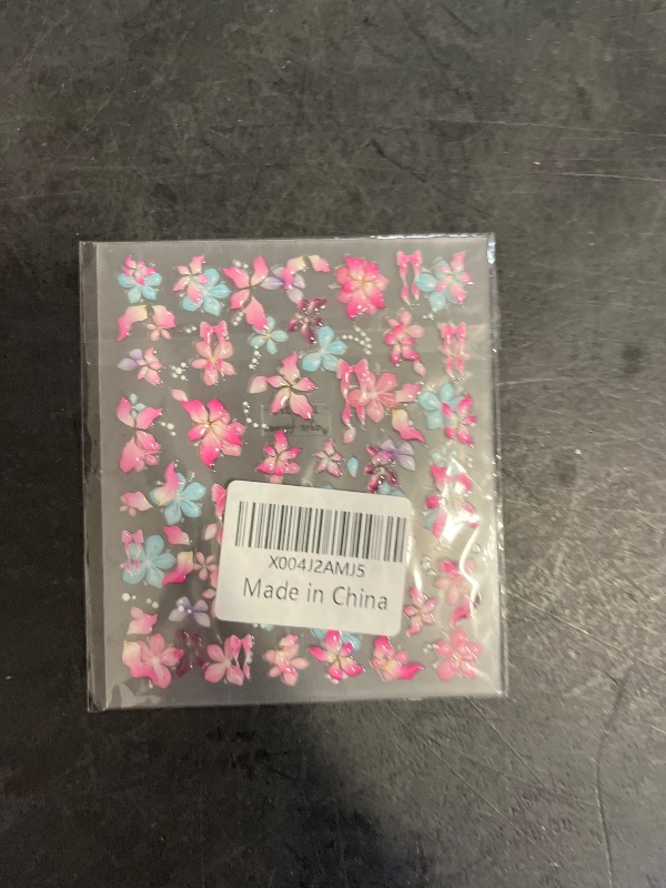 Photo 1 of Flower Nail Stickers 2 Sheets Stickers for Nails Art Design with Pink Blue Flower Butterfly Floral Nail Decals Self Adhesive DIY Nail Art Decoration Spring Summer Supplies for Woman Girls