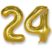 Photo 1 of 40 Inch Large 24 Number Balloons Gold, Big Foil Number Balloons, Giant Helium Happy 24th Birthday Party Decorations for Man and Women, Huge Mylar 42 Anniversary Party Supplies