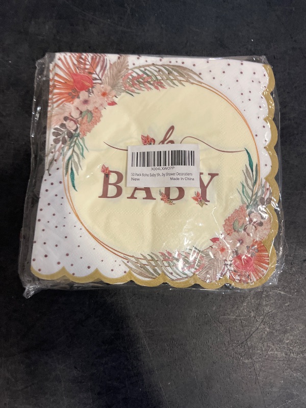View 2 of 50 Pcs Baby Shower Napkins, Oh Baby Party Napkins Decorative, Boho Baby Shower Decorations Neutral, Boho Floral Baby Girl Shower, Gender Reveal Party, Scalloped Design
