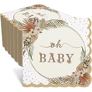 View 1 of 50 Pcs Baby Shower Napkins, Oh Baby Party Napkins Decorative, Boho Baby Shower Decorations Neutral, Boho Floral Baby Girl Shower, Gender Reveal Party, Scalloped Design