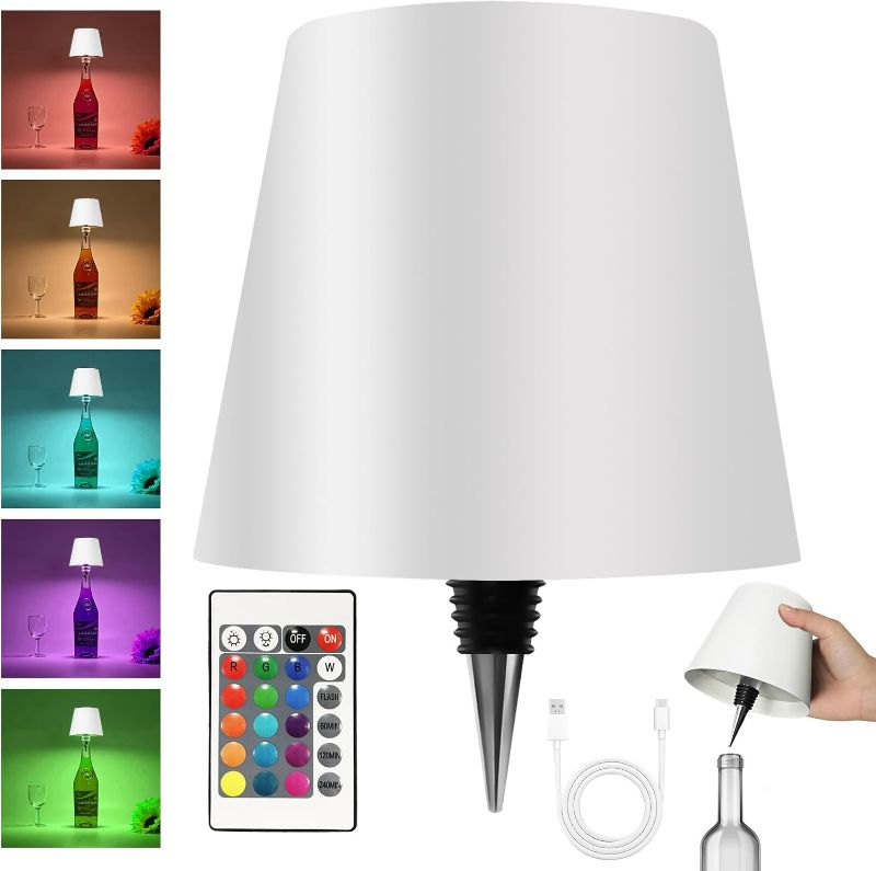 View 1 of 2025 New Wireless Bottle Lamp - LED Bottle Lights for Liquor & Wine Bottles, Cordless Lampshade, Whiskey Bottle Top Light, Bottle Stopper Night Light Kit, Rechargeable RGB Remote & Touch-Dimmable