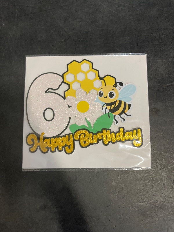 Photo 1 of Bumble Bee 6th Birthday Cake Topper, Bee Cake Topper 6, Honeycomb Sunflower Bee Cake Decorations for Boys Girls, Honey Bee Themed 6th Birthday Party Decorations