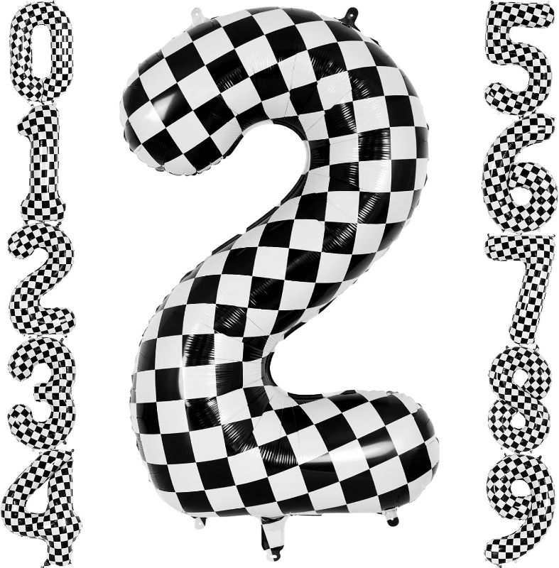 Photo 1 of 40 Inch Large Foil Helium Number Balloon Birthday Wedding Party 0-9 (Checkered, 2)