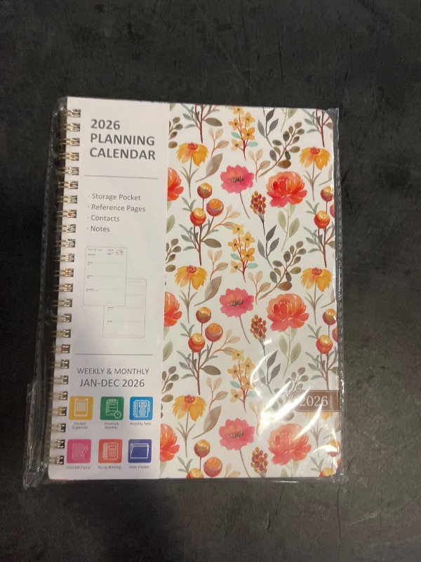 Photo 1 of 2026 Planner, Weekly and Monthly Calendar Book Planner, Agenda 2026 from January to December, Academic Planning for School, Offices Supplies, Painted Flowers