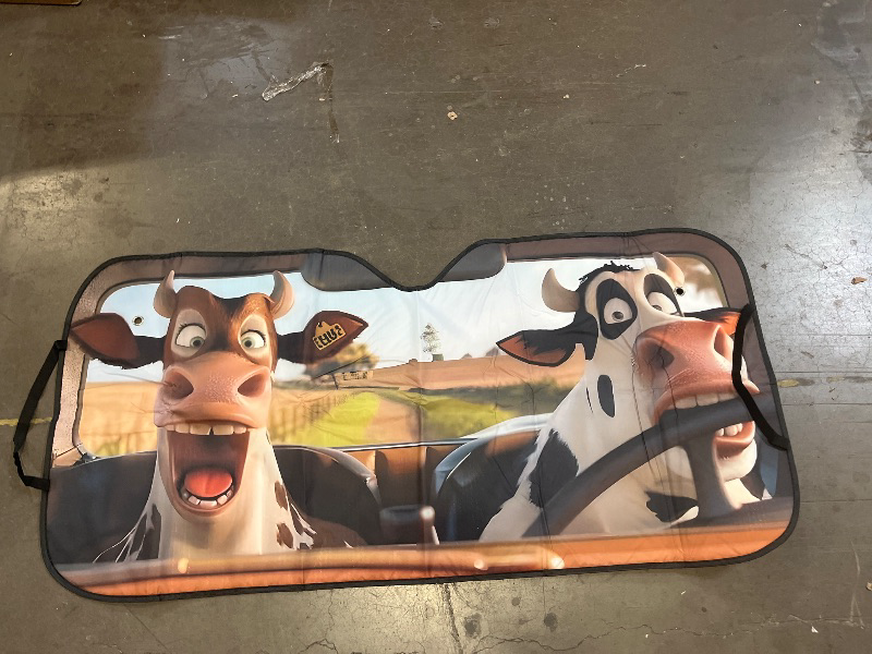 Photo 1 of Funny Cow Car Windshield Sun Shade,Cattle Auto Front Window Sunshield Heifer Sun Visor Universal Fit Car Sunshade,Keep Vehicle Cool,UV Rays for Truck,SUV,Car