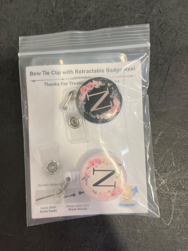 Photo 1 of 2Pcs A-Z Letter Badge Reels with Vertical Clear Plastic ID Card Holders (2.5" x 3.7") Retractable Name Tag ID Clip Holder Nursing Student RN Pediatric Teacher Office Work Accessories N