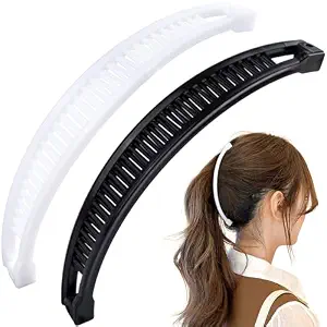 Photo 1 of 2PCS Banana Hair Clips, Large Strong Hair Claw Clip with Double Combs, Classic Non-slip Hairstylist Accessories for Women Straight Curly Long Hair - Black, White, Clear