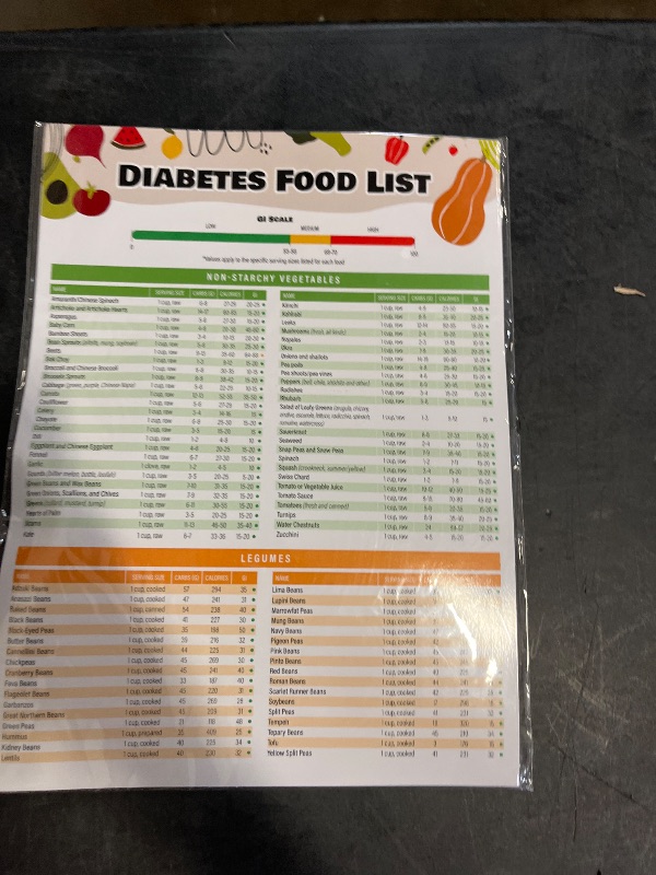 Photo 1 of 2 Pcs Diabetes Food List and Meal Planner Laminated – Diabetic Diet Food Chart & Meal Planner for Type 1 & Type 2, Prediabetes Guide with Glycemic Index Chart