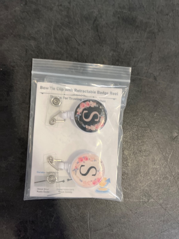 Photo 1 of 2Pcs A-Z Letter Badge Reels with Vertical Clear Plastic ID Card Holders (2.5" x 3.7") Retractable Name Tag ID Clip Holder Nursing Student RN Pediatric Teacher Office Work Accessories S