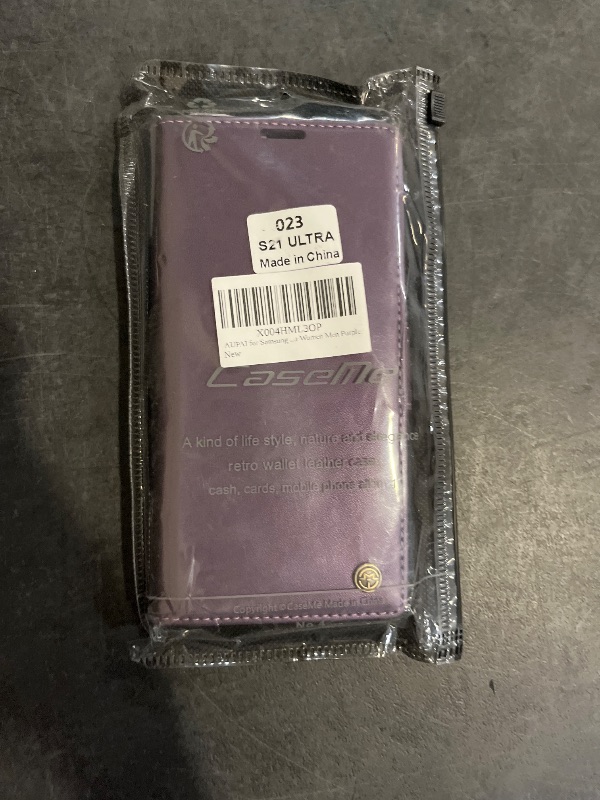 View 2 of AUPAI for Samsung Galaxy S21 Ultra Wallet Case with Credit Card Holder, PU Leather RFID Blocking Folio Flip Kickstand Magnetic Clasp Protective Phone Cover for Women Men Purple