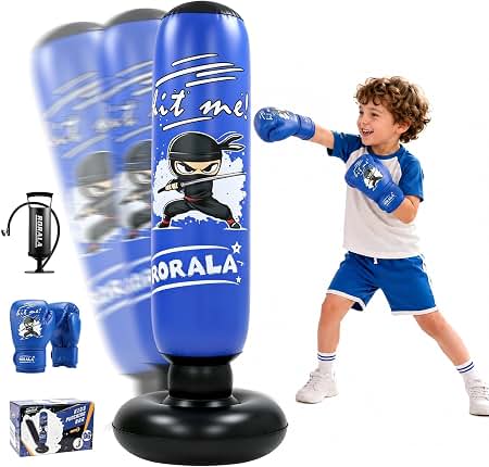 Photo 1 of RORALA Inflatable Punching Bag for Kids with Boxing Gloves and Manual Air Pump, 66 Inch Children's Boxing Bag Set for Boys and Girls Gift Aged 3 to 12 to Practice Karate, Taekwondo