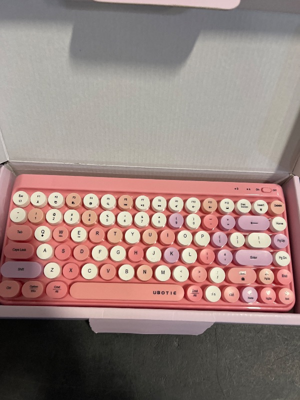 View 2 of UBOTIE Portable Bluetooth Colorful Keyboards (Pink-Colorful)
