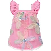 Photo 1 of Fitwarm Embroidered Flower Ruffle Dog Shirt, Fancy Summer Clothes for Small Dogs Girl, Sweet Pet Tee, Pink, Small