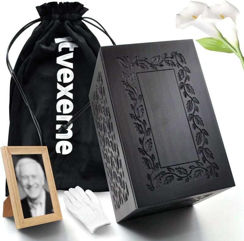 Photo 1 of Cremation Urns for Human Ashes Adult, Wooden Tree of Life, Black
