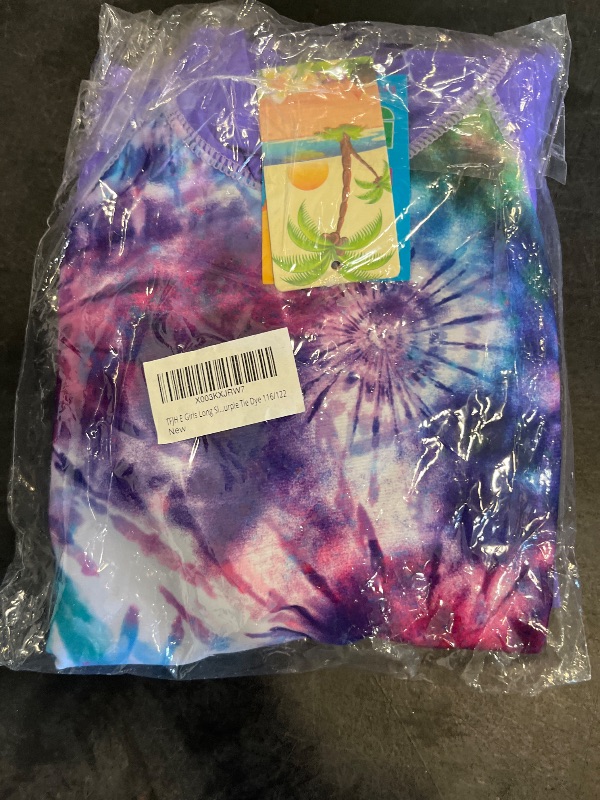 View 2 of Size 5T 6T TFJH E Girls Long Sleeve UV 50+ Rash Guard Swimsuits 5t 6t Purple Tie Dye