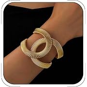 Photo 1 of Chunky Gold Cuff Bracelet for Women, Open Bangle Statement Vintage Jewelry