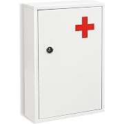 Photo 1 of Wall Mount Locking Medicine Cabinet, Compact Steel First Aid Organizer with Key Lock, First Aid Box Empty Storage Box for Bathroom Kitchen Closet, 12.6 x 8.5 x 3.1 Inch White