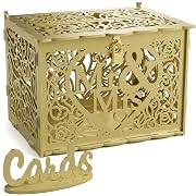 Photo 1 of Jolik Wedding Money Box Holder with Lock Slot, Large Rustic Wood Wooden DIY Envelop Gift Card Shadow Boxes for Reception Anniversary Graduation Birthday Party Parties (Mr & Mrs, Gold)
