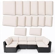 Photo 1 of 14Pcs Outdoor Cushion Covers Replacement Washable Waterproof UV w/Zipper for 6-Seaters Sofa Patio Slipcovers Set Seat and Back Covers Only (Creamy Beige, 25.6x25.6inch)