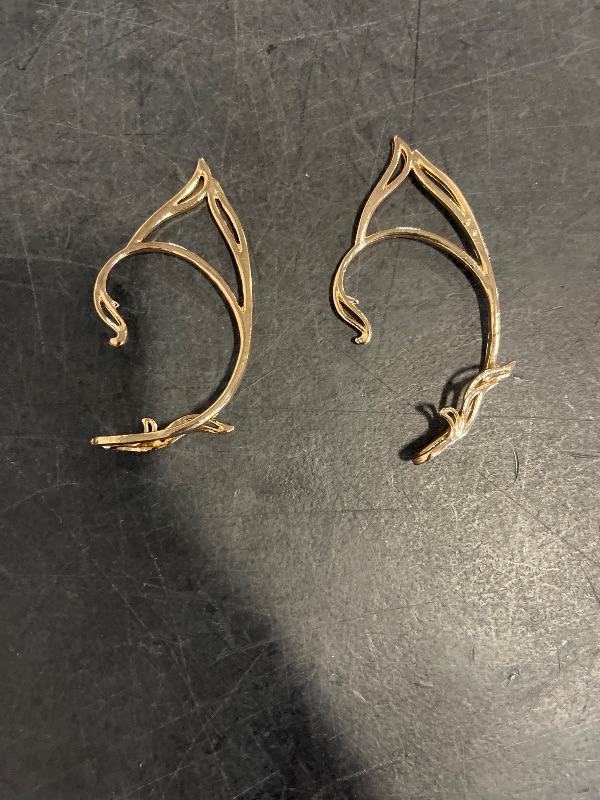 View 2 of Gothic Elves Ear Cuffs 2pcs Non-Pierced Cat Ear Wrap Hollow Cartilage Climber Earrings Punk Hip Hop Clip on Statement Earrings Gift for Women