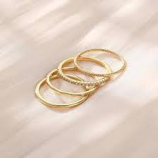 Photo 1 of Size 9 14K Gold Plated 1.3mm Thin Stackable Rings for Women - Minimalist Non Tarnish Half Cubic Zirconia Band Rings - Dainty Trendy Statement Stacking Rings Set Size 5-10