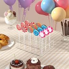 Photo 1 of 2 Pack Clear Acrylic 1-Tier Cake Stand with Sticks and Wrappers, 15 Holes Cake Pops Holder Disply, Cake Pops Sticks Kit