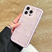 Photo 1 of EYZUTAK Case for iPhone 14 Pro Max, Clear Cute Ribbon Bowknot Pattern Aesthetic Transparent Phone Case Raised Camera Protection Stylish Slim Soft Durable TPU Protective Cover for Women Girls - Pink