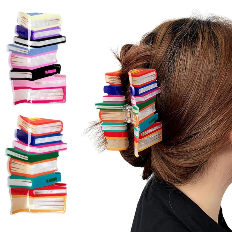 Photo 1 of 2 PACK Hair Claw Clips, Back To School Hair Clips for Thin Hair Large Cute Hair Claw Hair Barrettes Hair Accessories for Women Teachers Appreaction Present