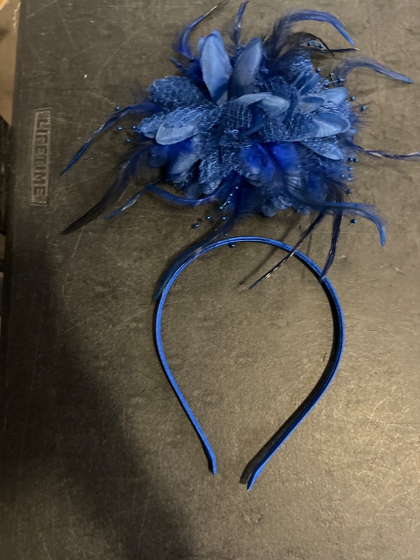 Photo 1 of Linfrsh Fascinator Hat for Women with Flower Cocktail Mesh Feathers Hair Clip for Tea Party Wedding Dark Blue,One Size